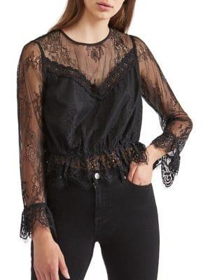 Miss Selfridge Illusion Lace Crochet Blouse