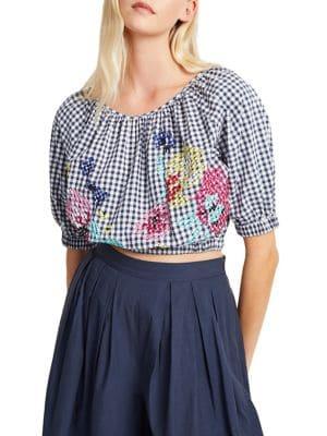French Connection Jacinthe Stitch Cotton Popover Top