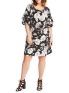 Karen Kane Plus Floral Ruffle-sleeve A-line Dress