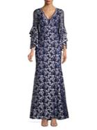 Betsy & Adam Embroidered Lace Three-quarter Sleeve Dress