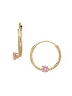 Lord & Taylor 14k Yellow Gold And Pink Cubic Zirconia Hoop Earrings