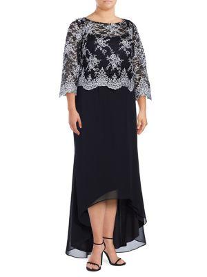 Brianna Plus Embroidered High-low Gown