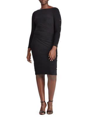 Lauren Ralph Lauren Plus Button-trim Matte Jersey Dress