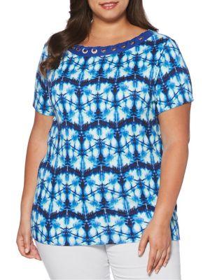 Rafaella Plus Tie-dye Grommet Tee