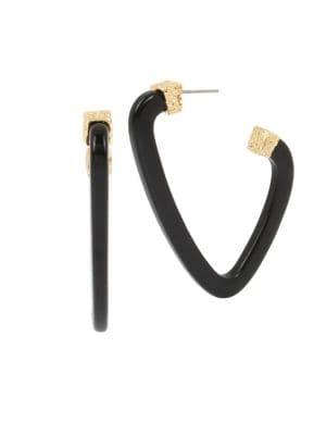 H Halston Black Marble Geometric Open Hoop Earrings