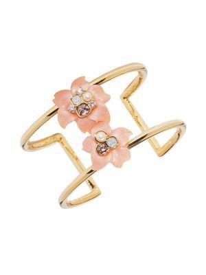 Vince Camuto Goldtone And Glass Stone Floral Cuff Bracelet