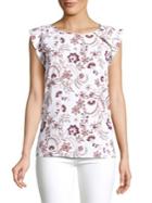 Lord & Taylor Petite Floral Printed Ruffle-sleeve Top