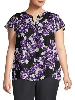 Calvin Klein Plus Flutter-sleeve Floral-print Top