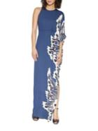 Halston Heritage One Sleeve Printed Gown