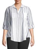 Lord And Taylor Separates Plus Striped Button-front Blouse