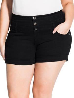 City Chic Plus Distressed High-waist Shorts