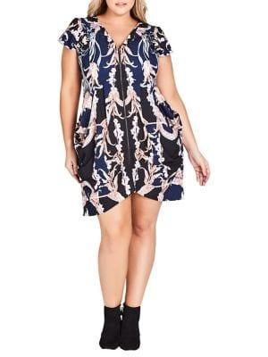 City Chic Plus Luxe Deco Zip Front Tunic Dress