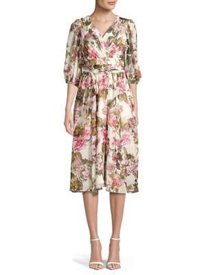 Gabby Skye Floral Chiffon Wrap Dress