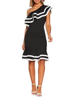 Quiz One-shoulder Ruffle-trim Dress