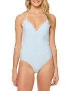 Jessica Simpson One-piece Scalloped Edge Halter Swimsuit