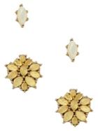 Lucky Brand Goldtone, Mother Of Pearl And Epoxy Stone Flower Stud Earring Set