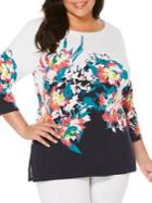 Rafaella Plus Floral Print Three-quarter Sleeved Tunic Top