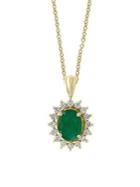 Effy 14k Yellow Gold, Diamond And Emerald Pendant Necklace