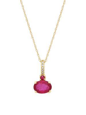 Lord & Taylor 14k Rose Gold, Diamond And Ruby Pendant Necklace