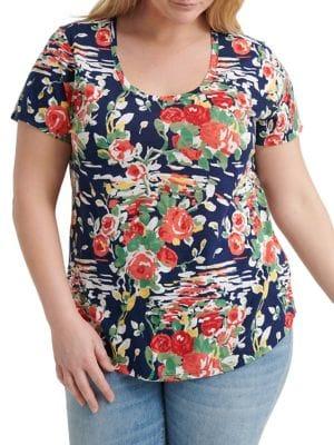 Lucky Brand Plus Plus Floral Cotton Blend Top