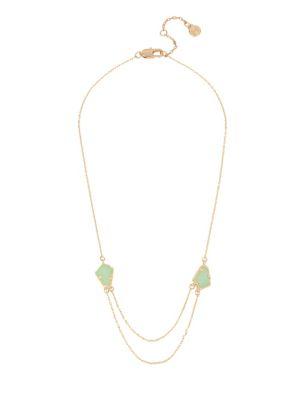 H Halston Geo Hex Green Crystal Frontal Necklace