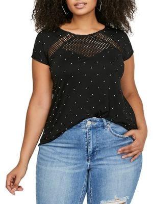 Addition Elle Michel Studio Plus Dotted Lace-trimmed Top