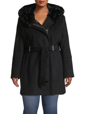 Calvin Klein Plus Faux Fur-trimmed Hooded Coat