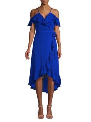 Design Lab Cold-shoulder Ruffle Midi Dress
