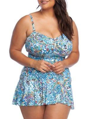 Lauren Ralph Lauren Plus Mystic Paisley Twist Front Bandeau Swimdress