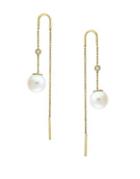 Effy 9mm Freshwater Pearl, Diamond And 14k Yellow Gold Threader Earrings