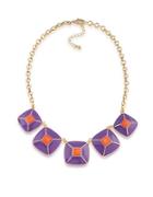 1st And Gorgeous Enamel Pyramid Pendant Statement Necklace In Purple And Orange