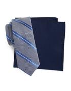 Tallia Mason Striped Tie And Pocket Square Set