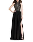 Theia Embroidered Floor-length Dress