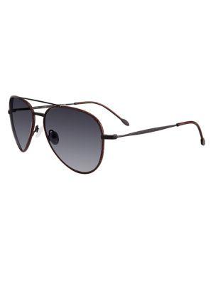 John Varvatos 60mm Leather-rimm Aviator Sunglasses