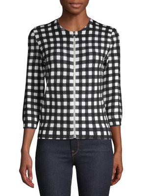 Context Gingham Zip Cardigan