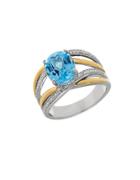 Lord & Taylor Blue Topaz, Sterling Silver And 14k Yellow Gold Crisscross Ring