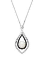 Lord & Taylor Sterling Silver Necklace With Pearl And Black Diamond Pendant
