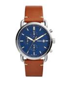 Fossil The Commuter Chrono Round Chronograph Leather-strap Watch