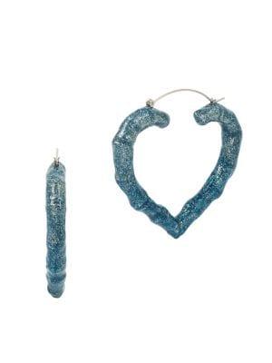 Betsey Johnson Silvertone Ombre Heart Hoop Earrings