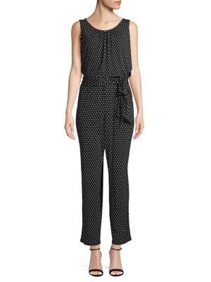 T Tahari Tied Polka Dot Blouson Jumpsuit
