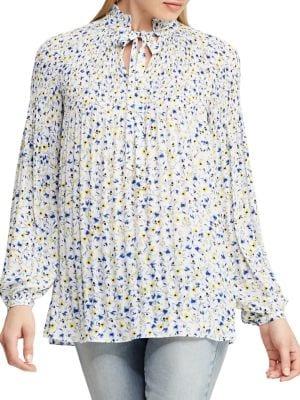 Lauren Ralph Lauren Floral-print Georgette Tie-neck Top