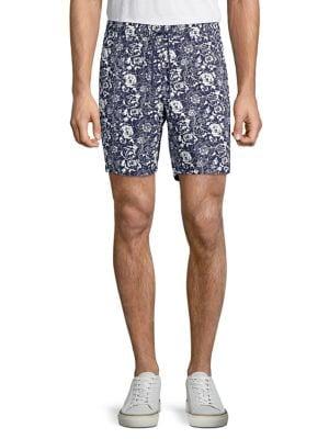 Black Brown Floral Denim Drawstring Shorts