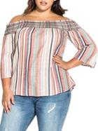 City Chic Plus Happy Stripe Cotton Blend Top