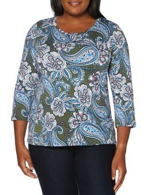 Rafaella Plus Three-quarter Paisley Tee
