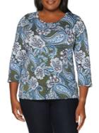 Rafaella Plus Three-quarter Paisley Tee