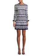 Eliza J Petite Retro-print Flounce-trim Shift Dress