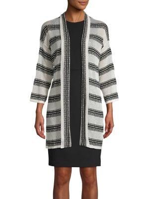 Jones New York Long Striped Open Cardigan