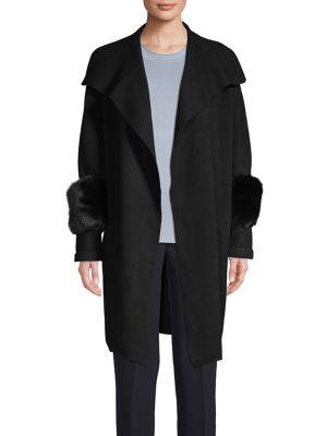 T Tahari Faux-fur-trim Open-front Cardigan