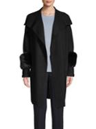T Tahari Faux-fur-trim Open-front Cardigan