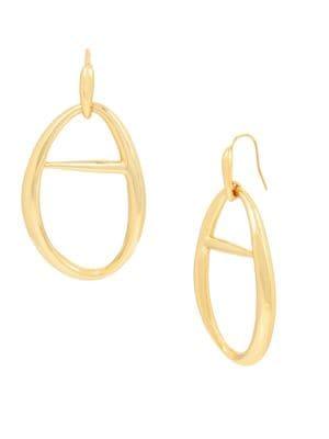 H Halston Goldtone Large Open Hoop Drop Earrings